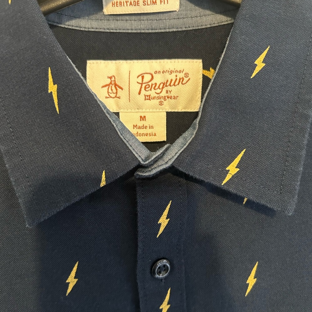 Original Penguin Men's Navy Shirt with Yellow Lightning Bolts